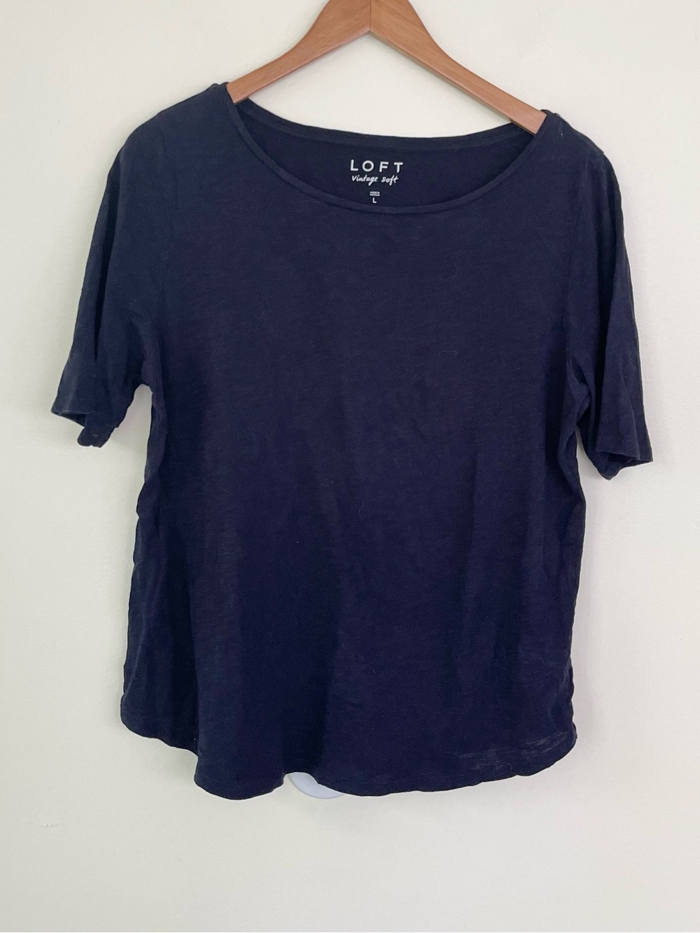 LOFT Vintage Soft 100% Cotton Elbow Sleeve Tee Shirt Navy Blue L Large